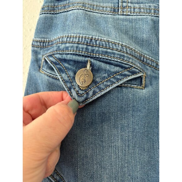 Vintage Style J Denim A Line Midi Skirt Button Fly Back Flap Pockets Frayed Hem - Picture 12 of 16